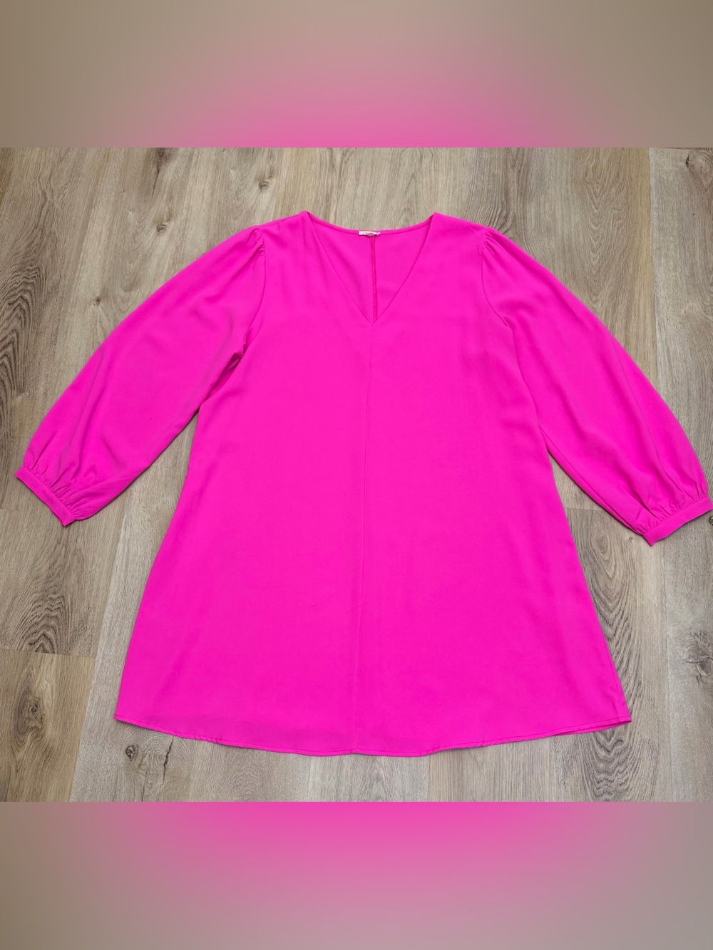 JODIFL Hot Pink V-Neck 3/4 Sleeve Mini Dress